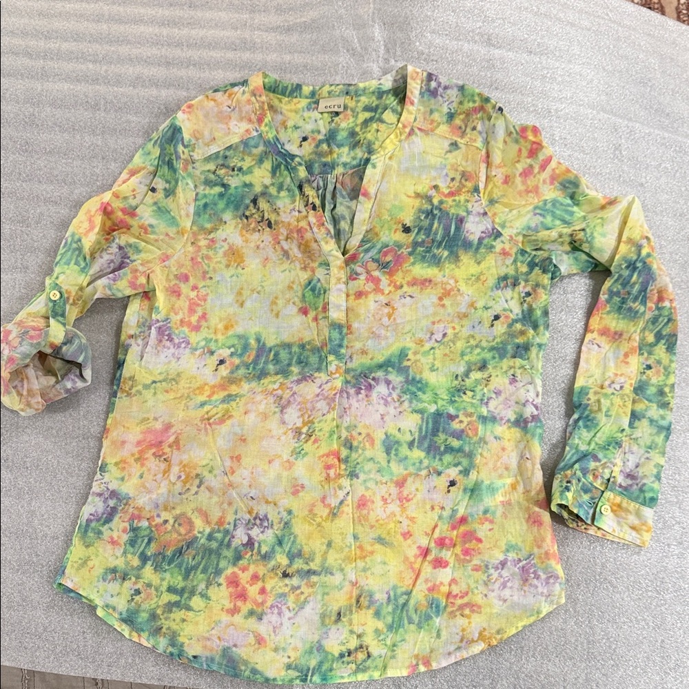 ecru Claude Monet style print  blouse 100%fine cotton